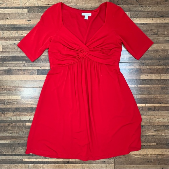 Boston Proper Twist-Front Short Sleeve Fit & Flare Dress Red Sz S - Picture 12 of 15